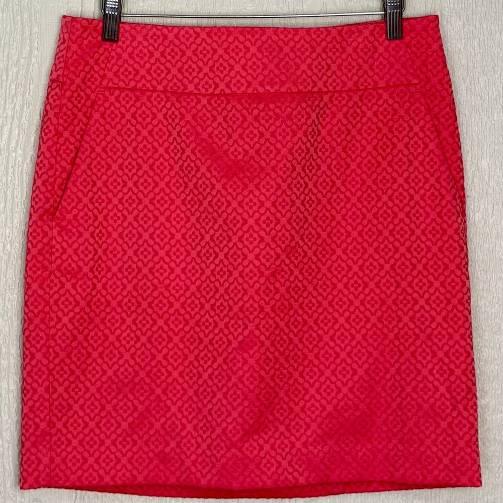 Ann Taylor‎ Womens Pink Jacquard Minimalist Pencil Skirt Side Pockets Size 4